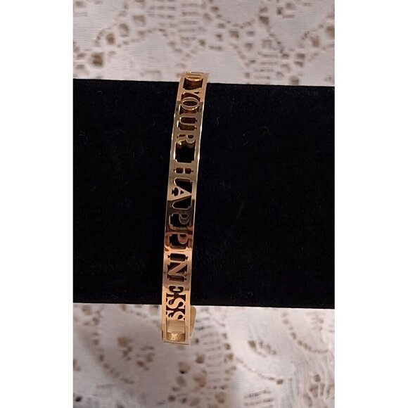 "Find Your Happiness" Gold Tone Inspirational Cutout Cuff Bracelet-EUC - Picture 1 of 7